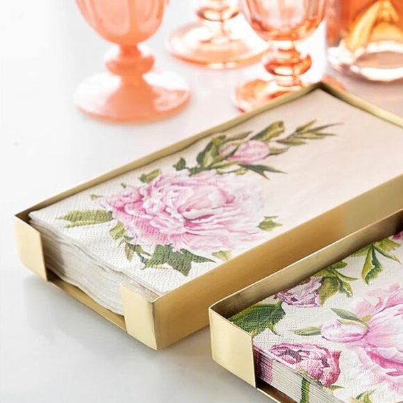Guest Napkin Holder Brass Gold - Napkin Box Tall Tray - Picture 1 of 3